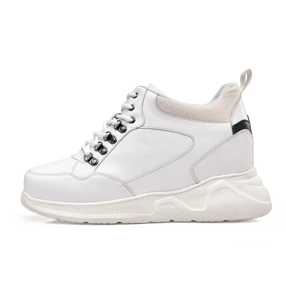 10 CM / 3.94 Inches - CMR Chamaripa Height Increase Shoes Men Elevator Sneakers Shoes White Leather Shoes