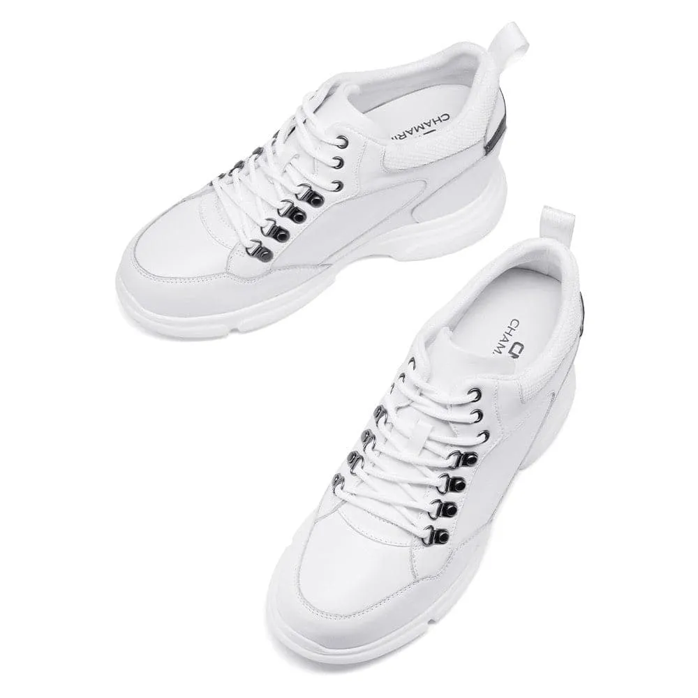 10 CM / 3.94 Inches - CMR Chamaripa Height Increase Shoes Men Elevator Sneakers Shoes White Leather Shoes