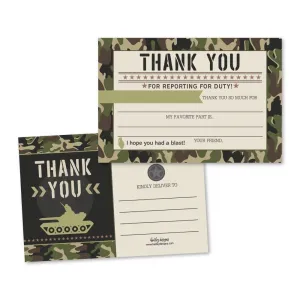 25 Camo Army Party Fill In The Blank Kids Camouflage Thank You Cards, Military War Guns Themed Scavenger Hunt Bday Party Notes, Hunting Adult or Children Birthday, Marine Supplies, Grenade Ideas