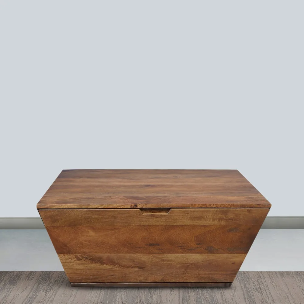 36 Inch Handcrafted Modern Farmhouse Coffee Table, Geometric Angled Square, 1 Drawer, Walnut Mango Wood The Urban Port