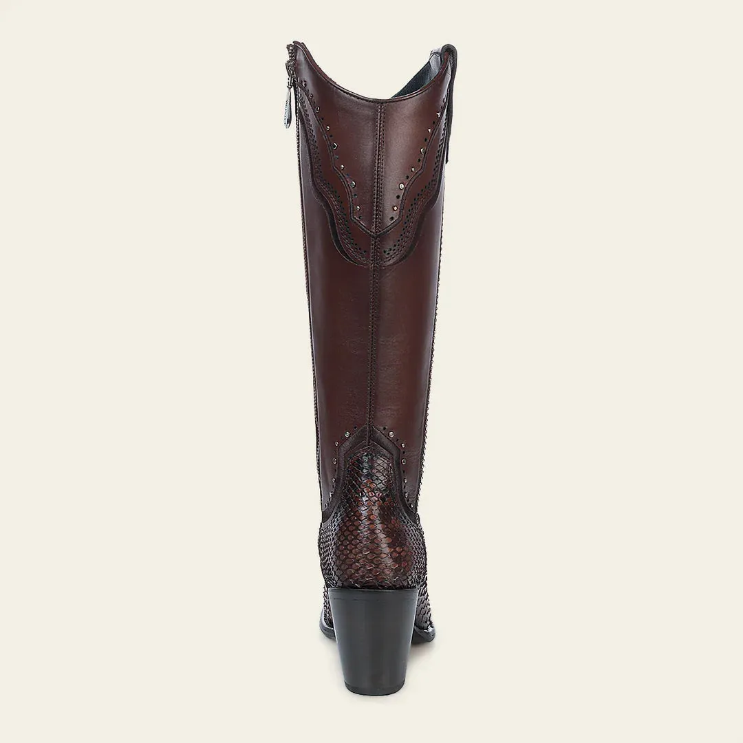 4V14PH - Cuadra chocolate western cowgirl python leather boots for women