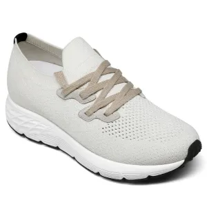 7 CM / 2.76 Inches CMR CHAMARIPA Knit Elevator Sneakers for Men - Off White Casual Height Boosting Shoes