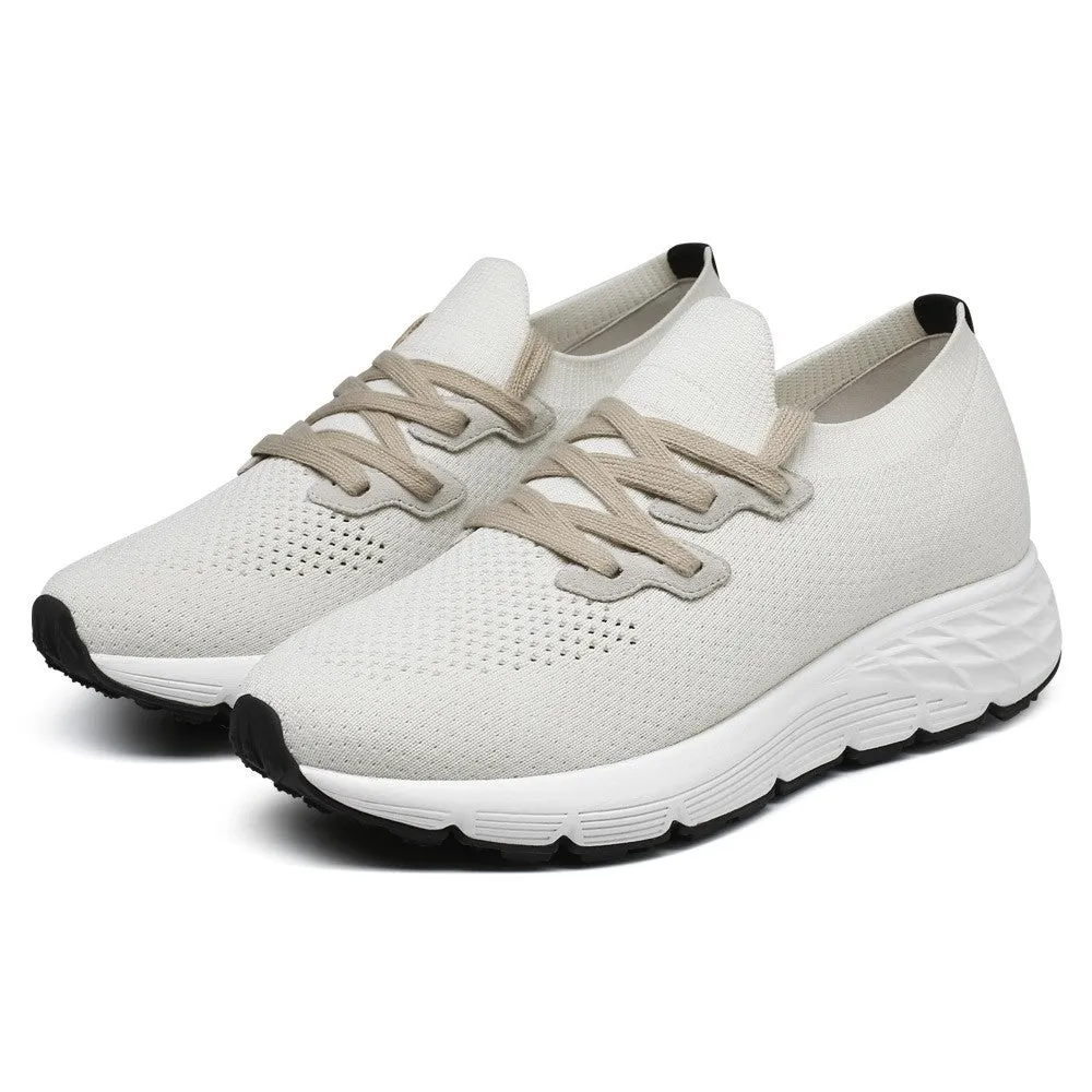 7 CM / 2.76 Inches CMR CHAMARIPA Knit Elevator Sneakers for Men - Off White Casual Height Boosting Shoes