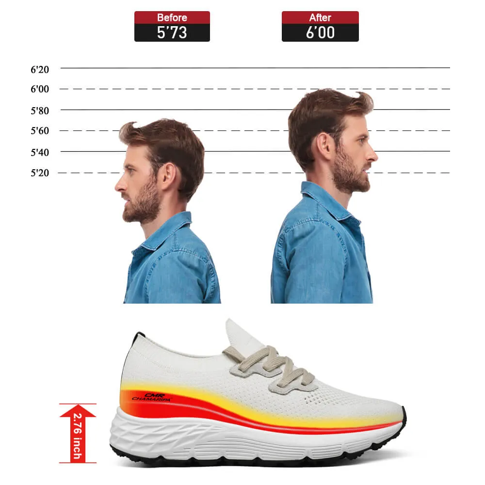 7 CM / 2.76 Inches CMR CHAMARIPA Knit Elevator Sneakers for Men - Off White Casual Height Boosting Shoes