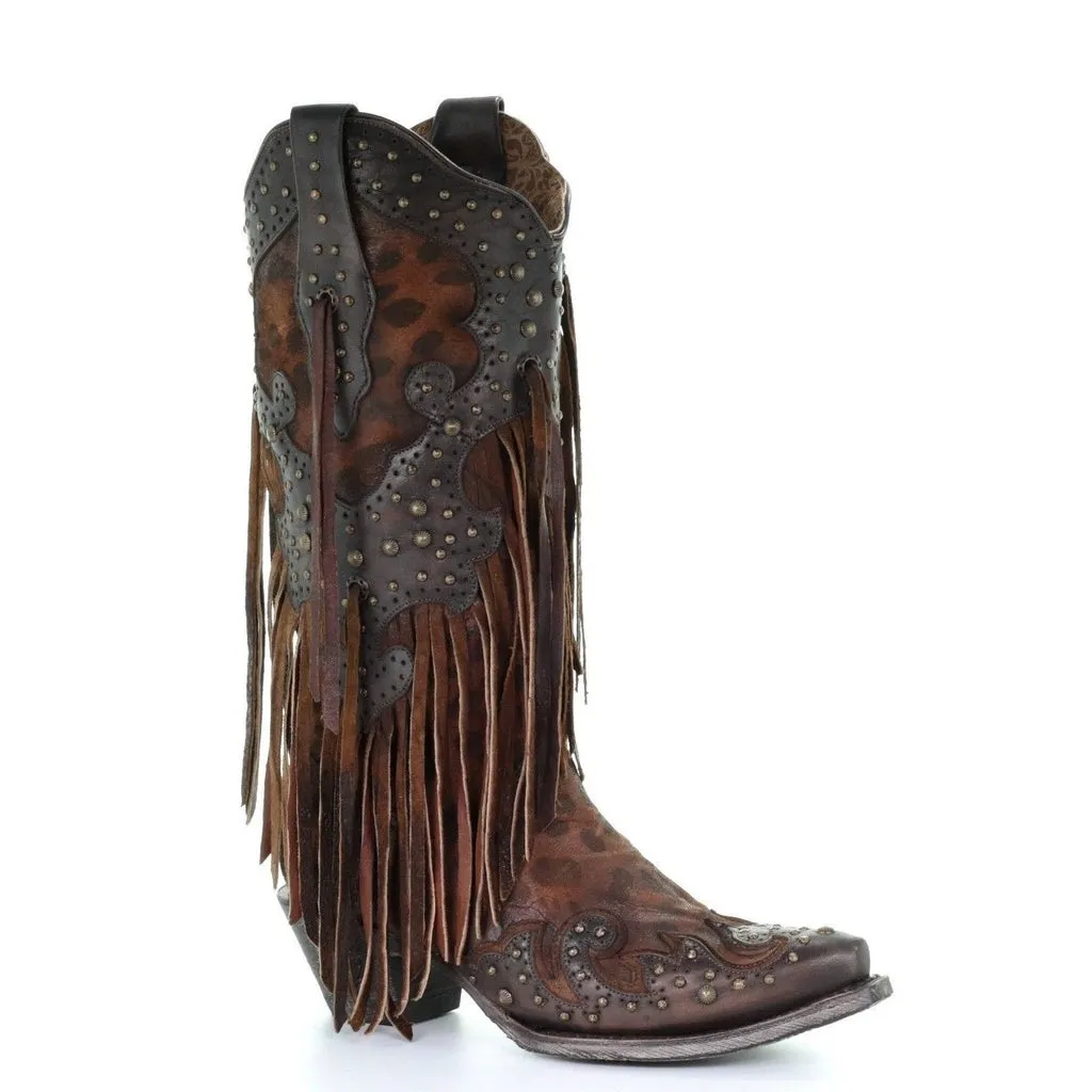 A3618 -M Corral brown western cowgirl goatskin boots for women