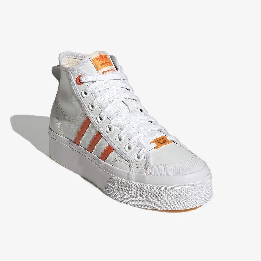 Adidas Originals | WMN'S NIZZA PLATFORM MID VEGAN  { WHITE/BLISS ORANGE