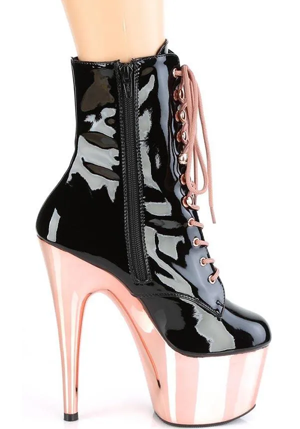 ADORE-1020 [Black Patent/Rose Gold Chrome] | PLATFORM BOOTS [PREORDER]