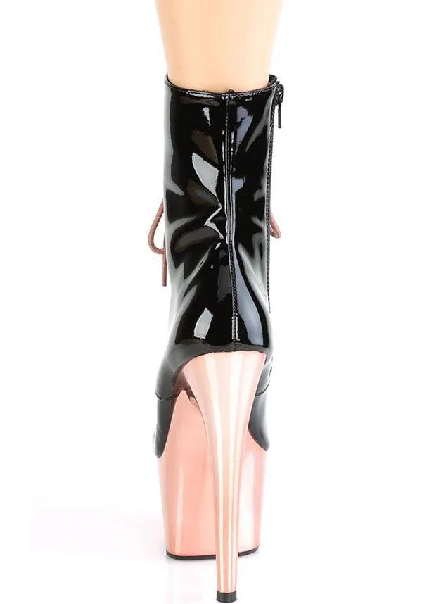 ADORE-1020 [Black Patent/Rose Gold Chrome] | PLATFORM BOOTS [PREORDER]