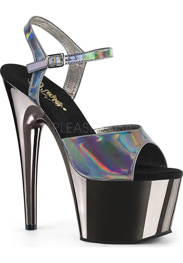 ADORE-709HGCH [Pewter Hologram/Chrome] | PLATFORM HEELS [PREORDER]