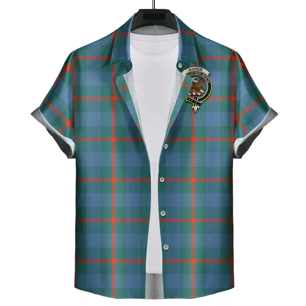 Agnew Ancient Tartan Short Sleeve Button Down Shirt with Family Crest