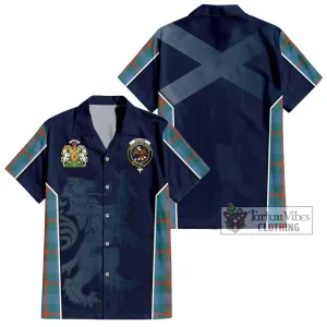 Agnew Ancient Tartan Short Sleeve Button Shirt with Family Crest and Lion Rampant Vibes Sport Style