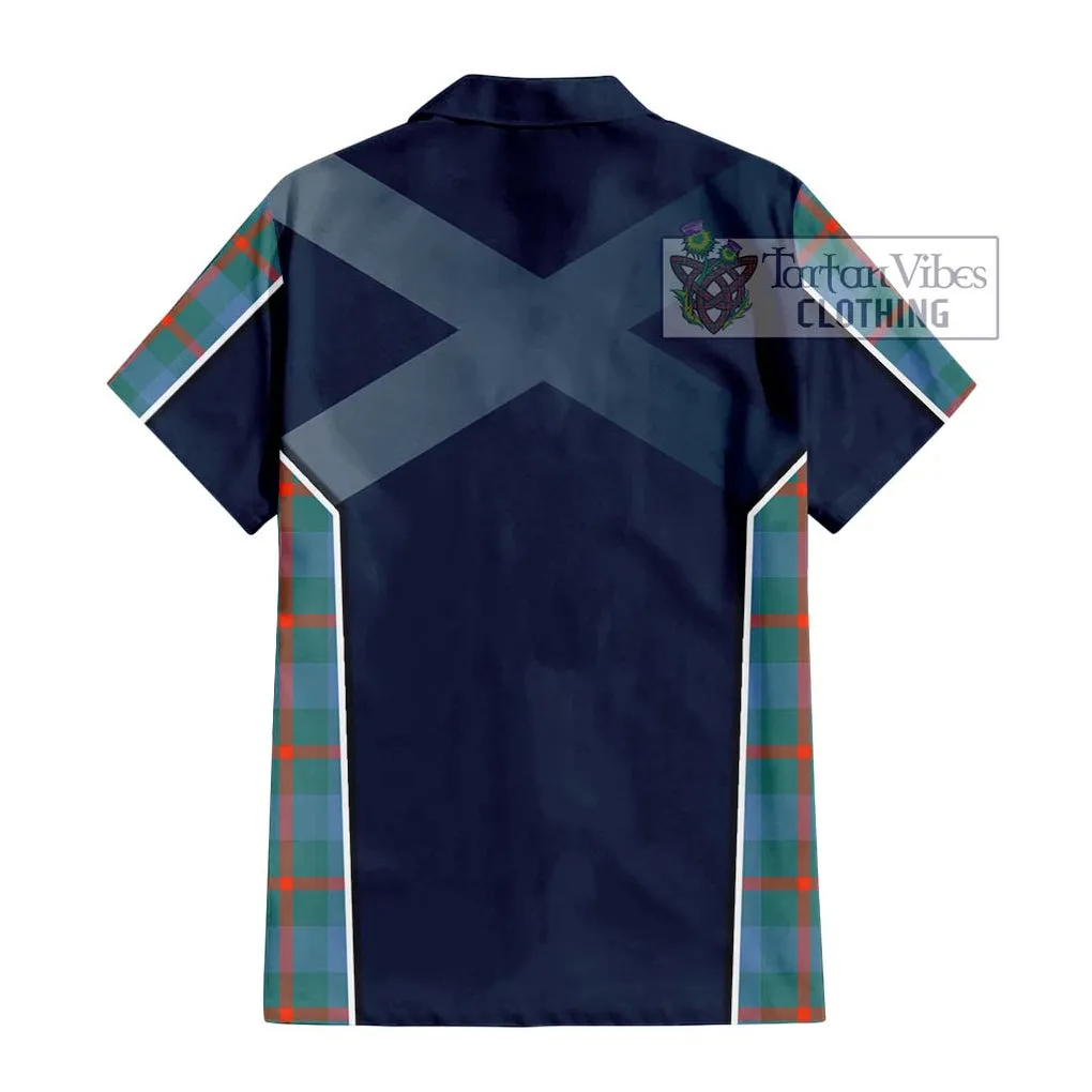 Agnew Ancient Tartan Short Sleeve Button Shirt with Family Crest and Lion Rampant Vibes Sport Style