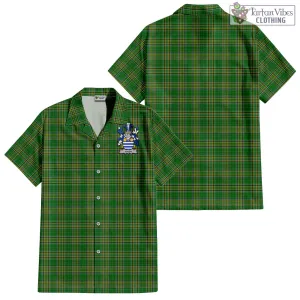 Aiken Irish Clan Tartan Short Sleeve Button Up with Coat of Arms