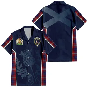 Ainslie Tartan Short Sleeve Button Up Shirt with Family Crest and Scottish Thistle Vibes Sport Style