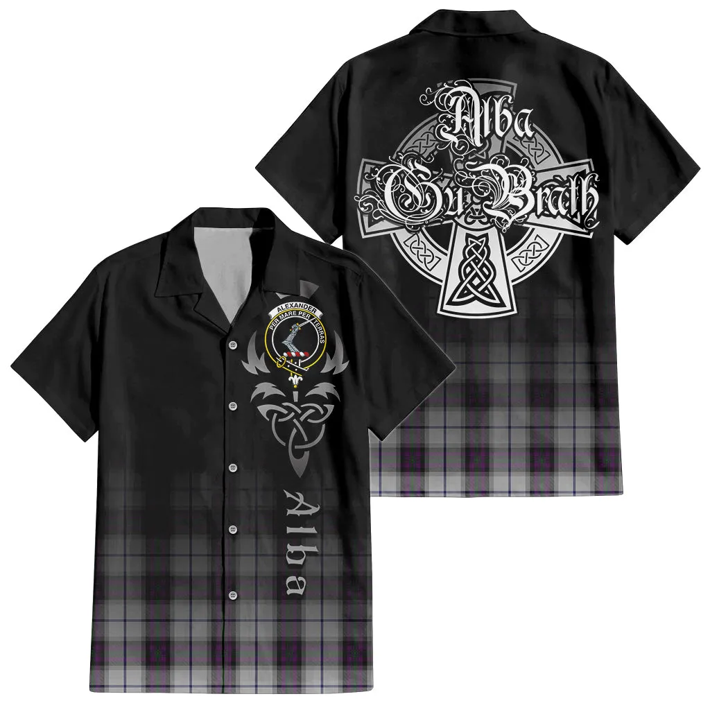 Alexander of Menstry Dress Tartan Short Sleeve Button Up Shirt Featuring Alba Gu Brath Family Crest Celtic Inspired