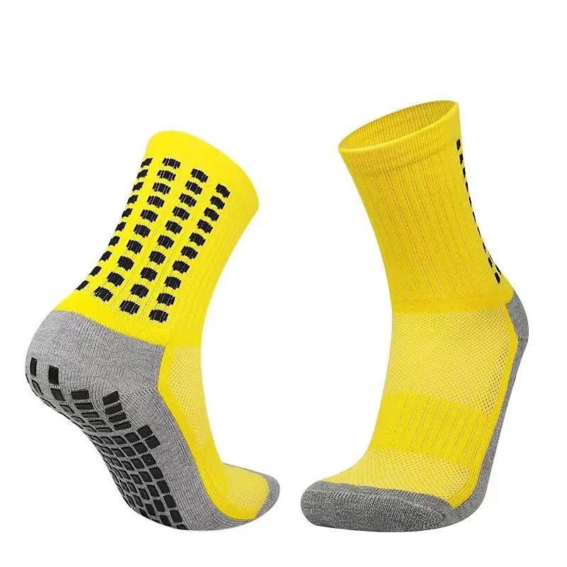 All Seasons Men's Anti-slip Running Socks - Fluorescent Green & Black Dotted Long Outdoor Athleisure Socks