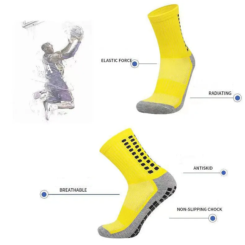 All Seasons Men's Anti-slip Running Socks - Fluorescent Green & Black Dotted Long Outdoor Athleisure Socks