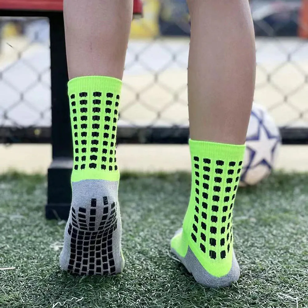 All Seasons Men's Anti-slip Running Socks - Fluorescent Green & Black Dotted Long Outdoor Athleisure Socks