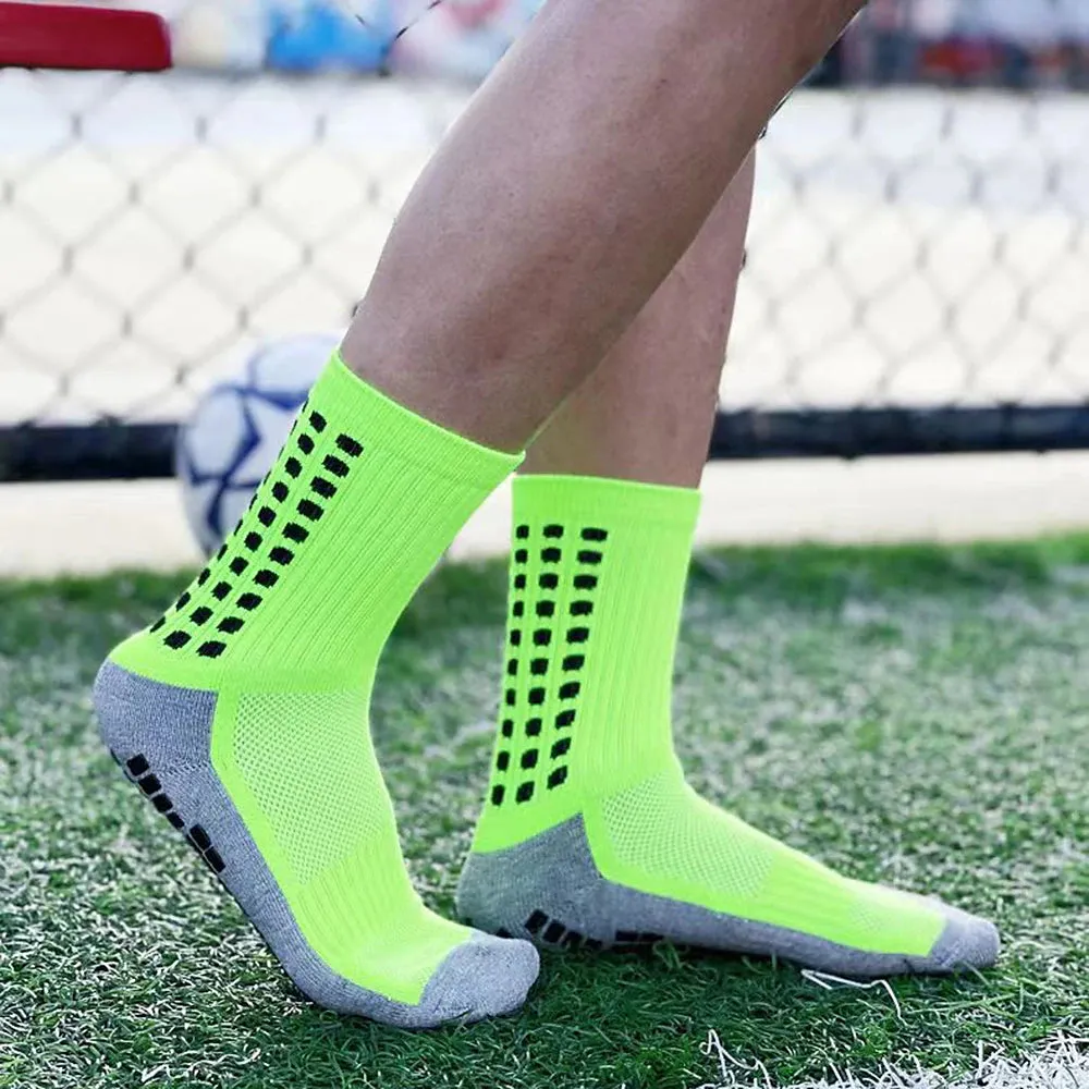 All Seasons Men's Anti-slip Running Socks - Fluorescent Green & Black Dotted Long Outdoor Athleisure Socks