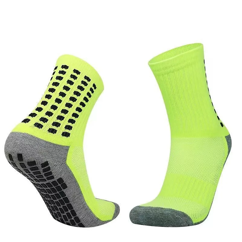 All Seasons Men's Anti-slip Running Socks - Fluorescent Green & Black Dotted Long Outdoor Athleisure Socks