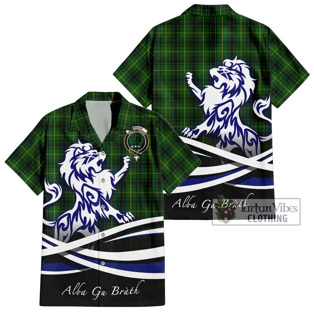 Arthur Tartan Short Sleeve Button Shirt with Alba Gu Brath Regal Lion Emblem