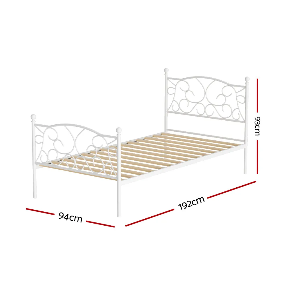 Artiss Bed Frame Metal Bed Base Single Size Platform Foundation White GROA