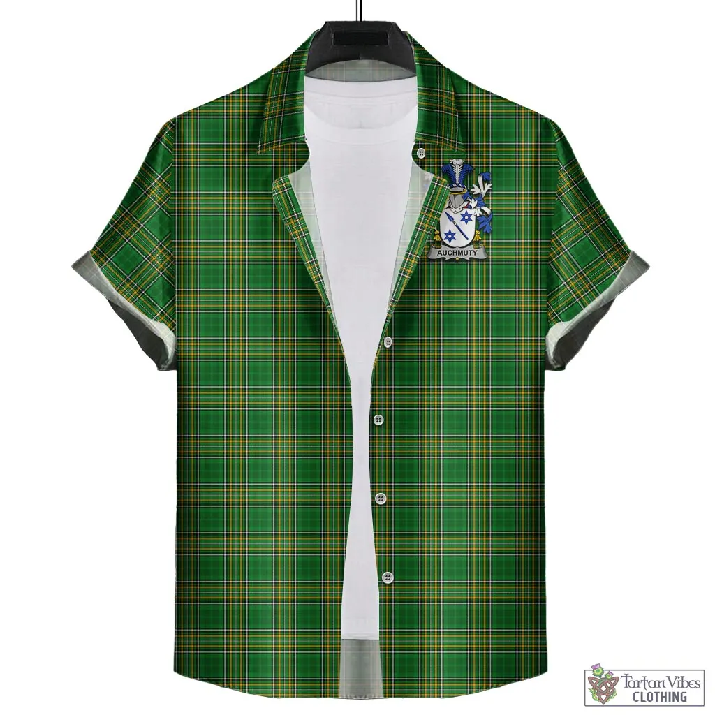 Auchmuty Irish Clan Tartan Short Sleeve Button Up with Coat of Arms