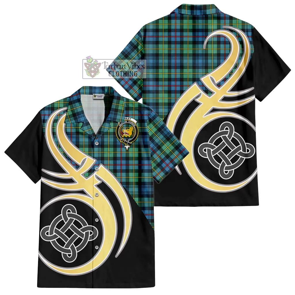 Bailey Ancient Tartan Short Sleeve Button Shirt with Family Crest and Celtic Symbol Style