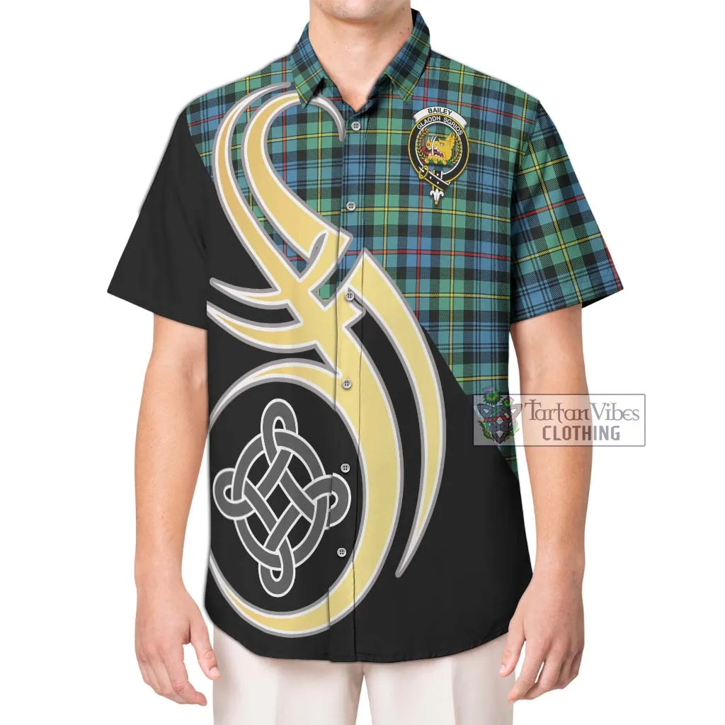 Bailey Ancient Tartan Short Sleeve Button Shirt with Family Crest and Celtic Symbol Style