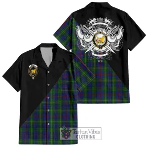 Bailey Tartan Short Sleeve Button Shirt with Family Crest and Military Logo Style