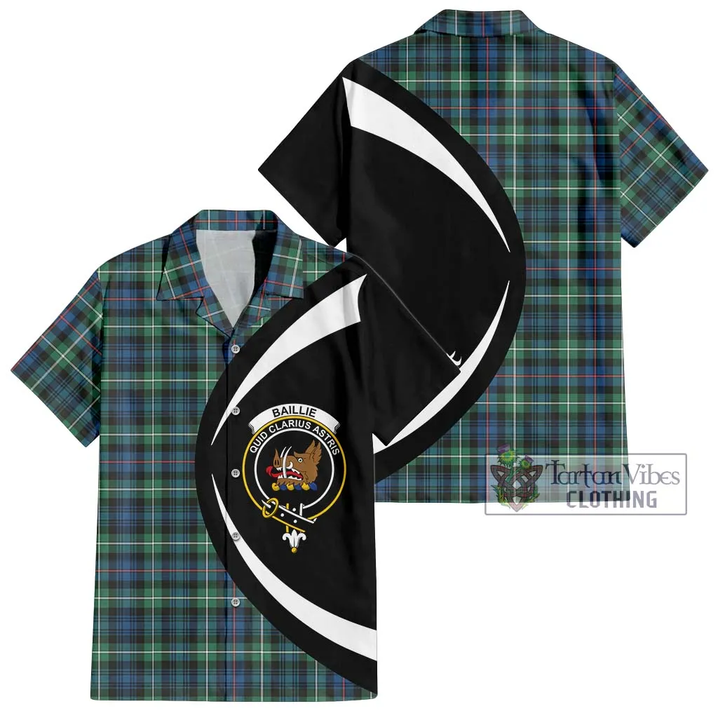 Baillie Ancient Tartan Short Sleeve Button Up with Family Crest Circle Style