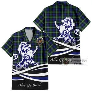 Baillie (Bailey) Tartan Short Sleeve Button Shirt with Alba Gu Brath Regal Lion Emblem