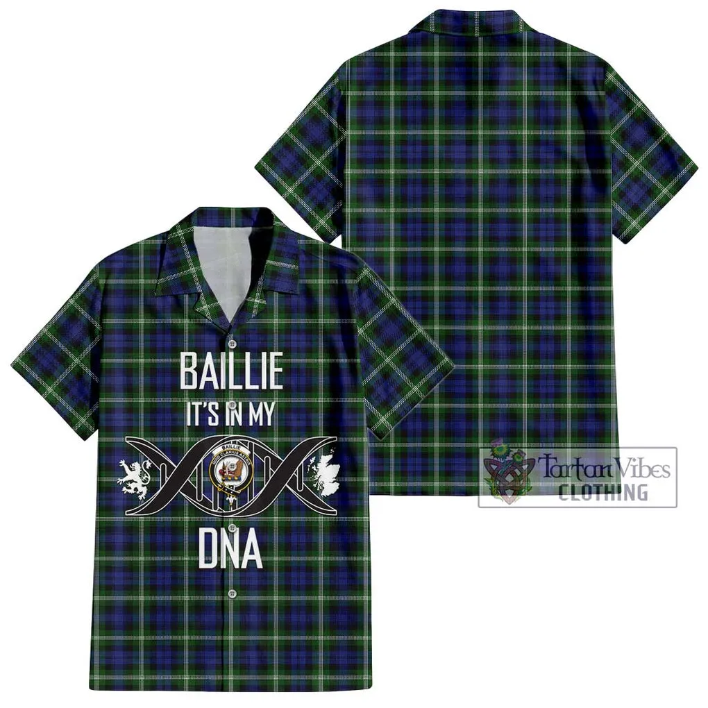 Baillie (Bailey) Tartan Short Sleeve Button Shirt with Family Crest DNA In Me Style