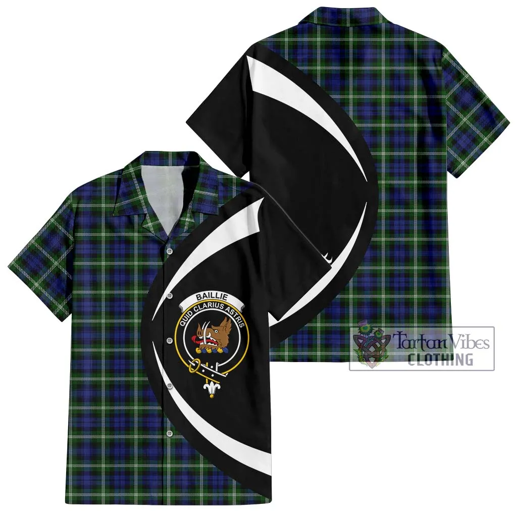 Baillie (Bailey) Tartan Short Sleeve Button Up with Family Crest Circle Style