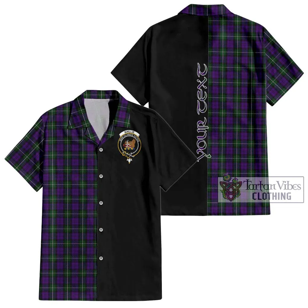 Baillie Highland Society Tartan Short Sleeve Button Shirt with Family Crest and Half Of Me Style