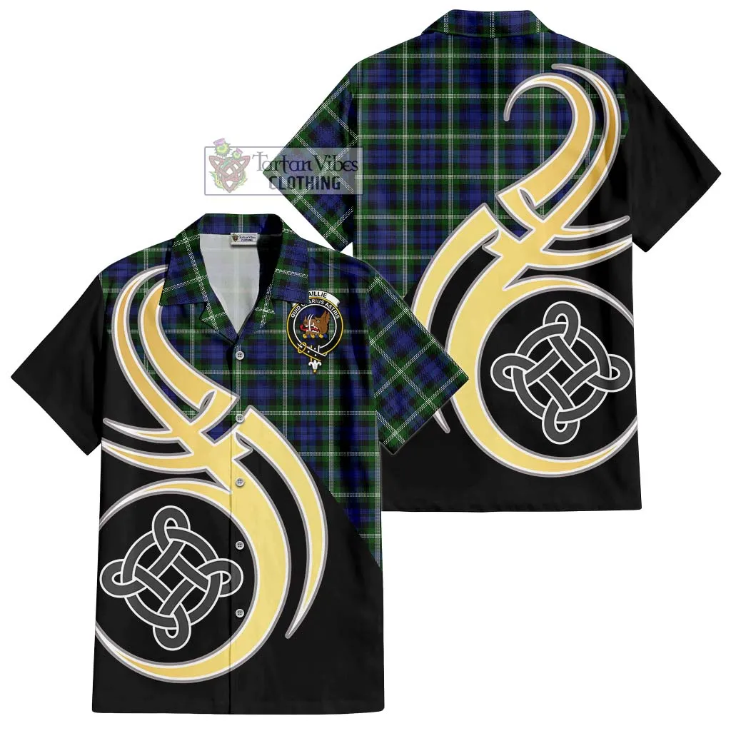 Baillie of Polkemmet Tartan Short Sleeve Button Shirt with Family Crest and Celtic Symbol Style