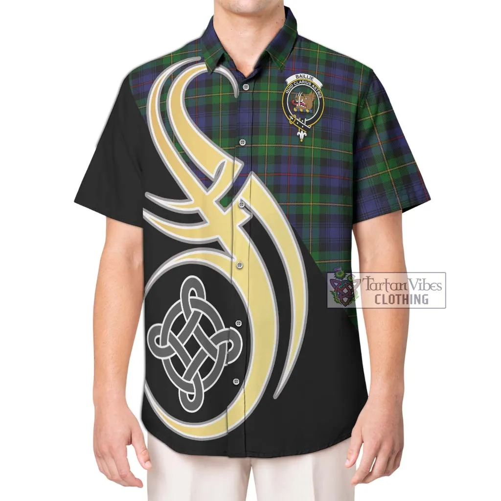 Baillie Tartan Short Sleeve Button Shirt with Family Crest and Celtic Symbol Style