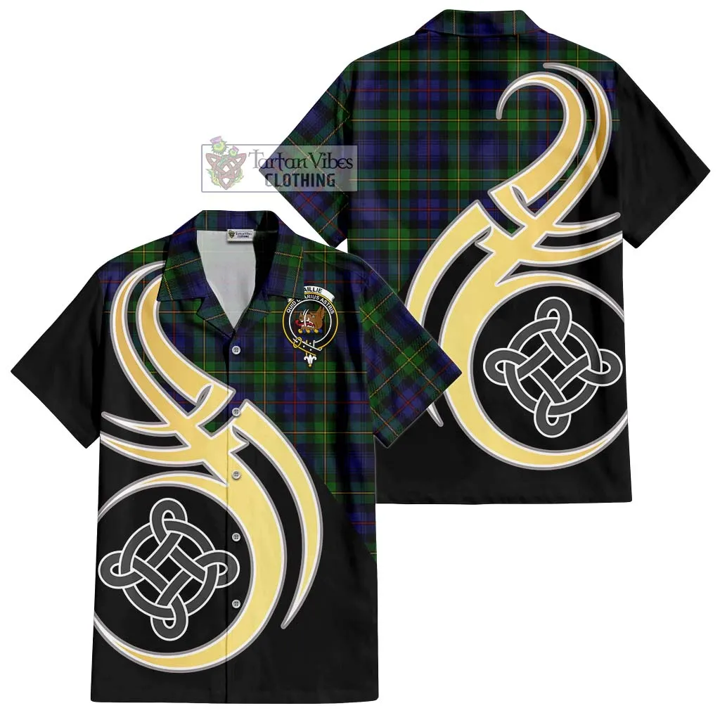 Baillie Tartan Short Sleeve Button Shirt with Family Crest and Celtic Symbol Style