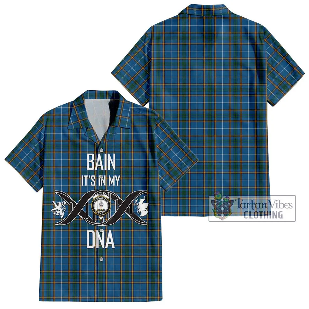 Bain Tartan Short Sleeve Button Shirt with Family Crest DNA In Me Style