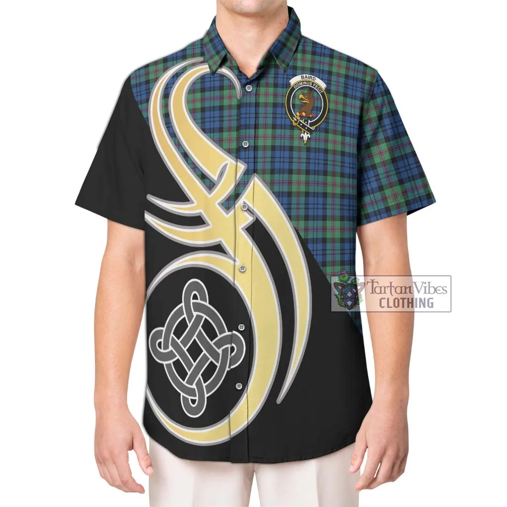 Baird Ancient Tartan Short Sleeve Button Shirt with Family Crest and Celtic Symbol Style