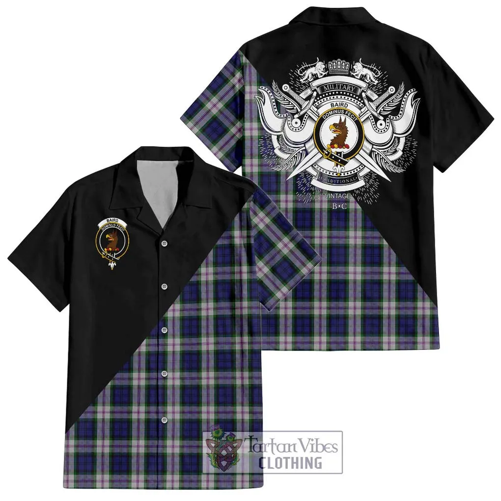 Baird Dress Tartan Short Sleeve Button Shirt with Family Crest and Military Logo Style