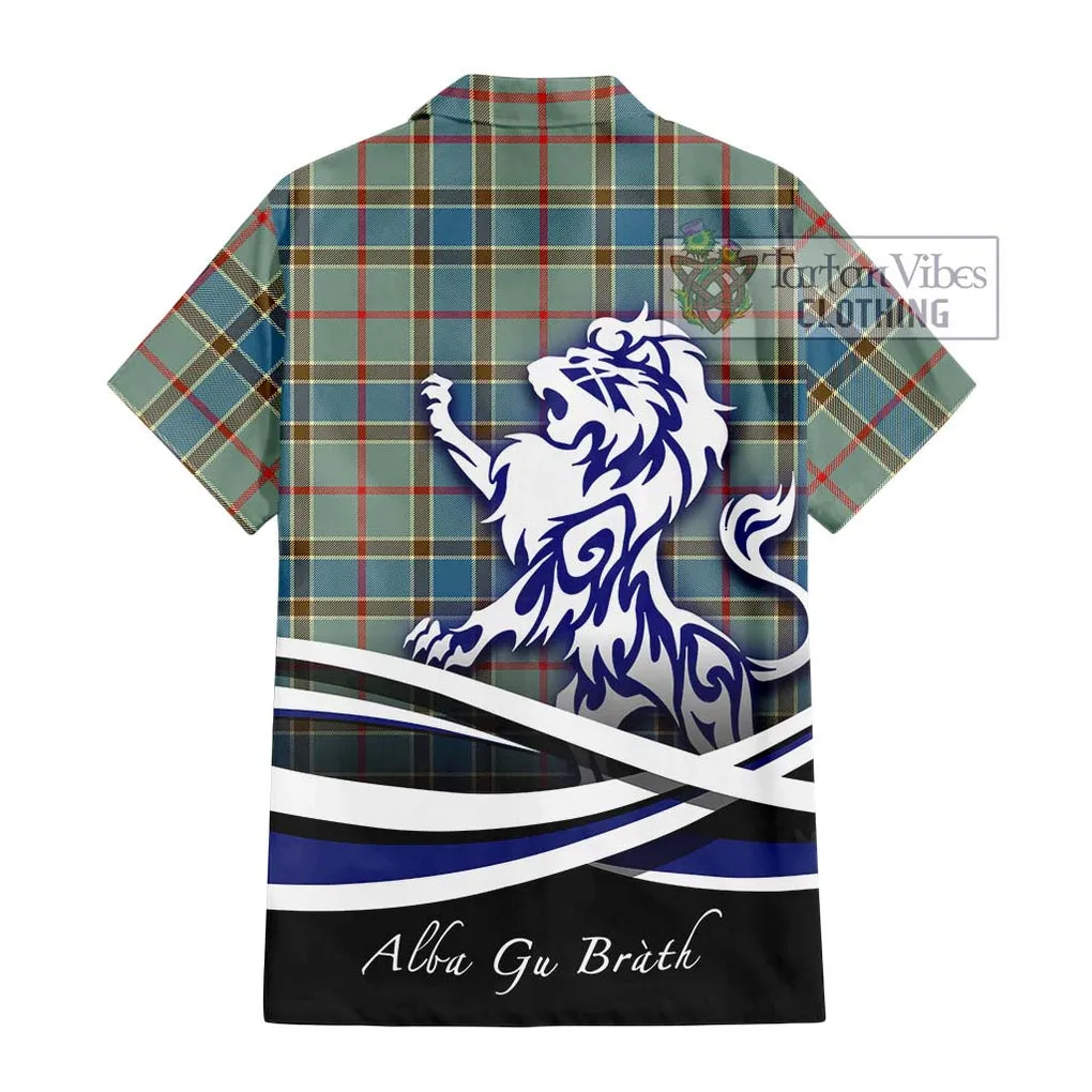 Balfour Blue Tartan Short Sleeve Button Shirt with Alba Gu Brath Regal Lion Emblem