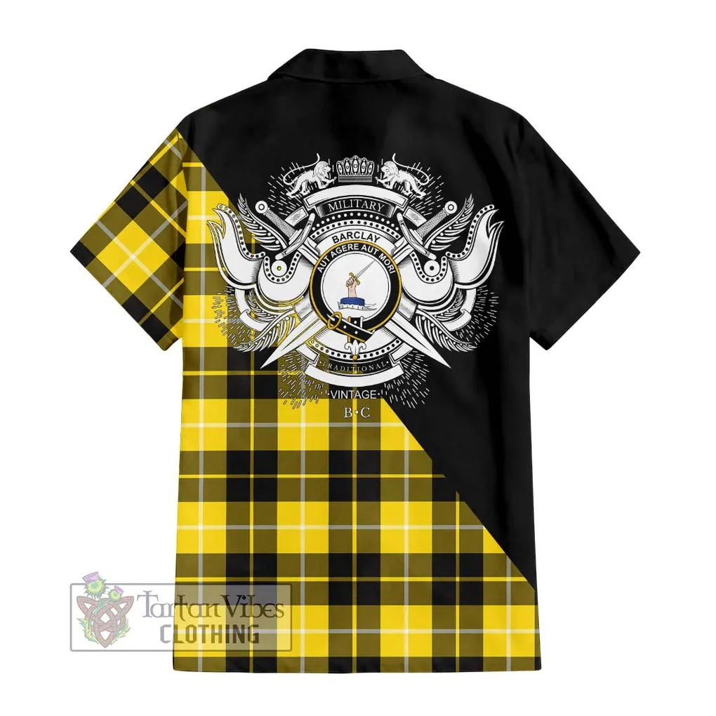 Barclay Dress Modern Tartan Short Sleeve Button Shirt with Family Crest and Military Logo Style