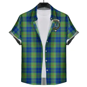 Barclay Hunting Ancient Tartan Short Sleeve Button Down Shirt with Family Crest