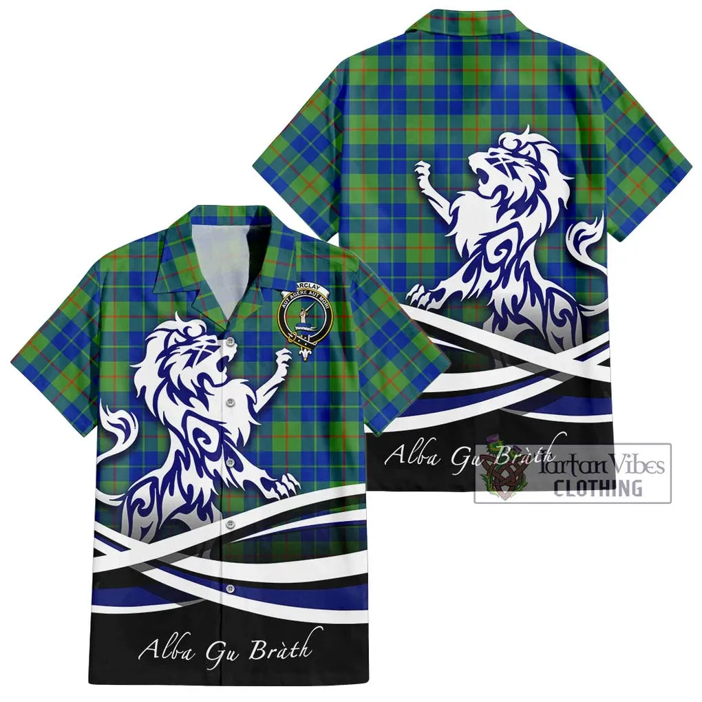 Barclay Hunting Ancient Tartan Short Sleeve Button Shirt with Alba Gu Brath Regal Lion Emblem