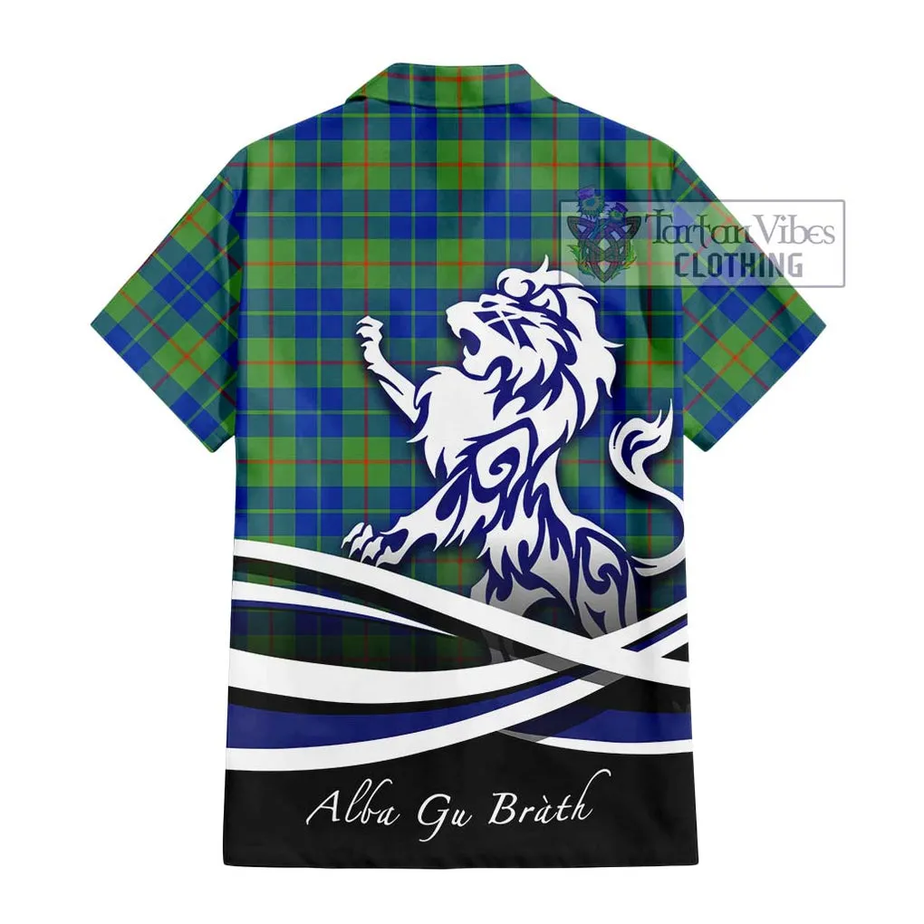 Barclay Hunting Ancient Tartan Short Sleeve Button Shirt with Alba Gu Brath Regal Lion Emblem