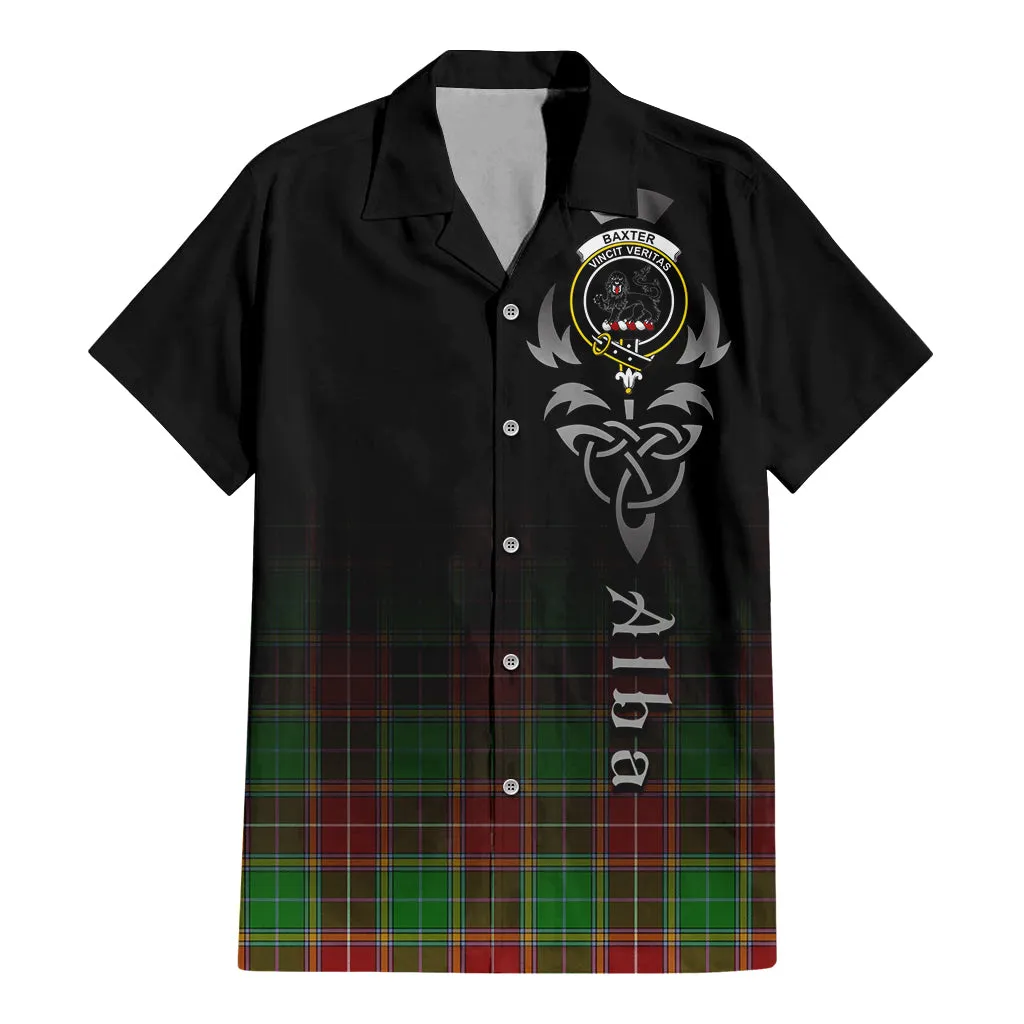 Baxter Modern Tartan Short Sleeve Button Up Shirt Featuring Alba Gu Brath Family Crest Celtic Inspired