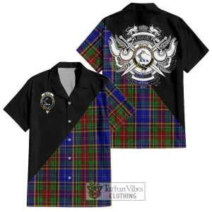 Beattie Tartan Short Sleeve Button Shirt with Family Crest and Military Logo Style