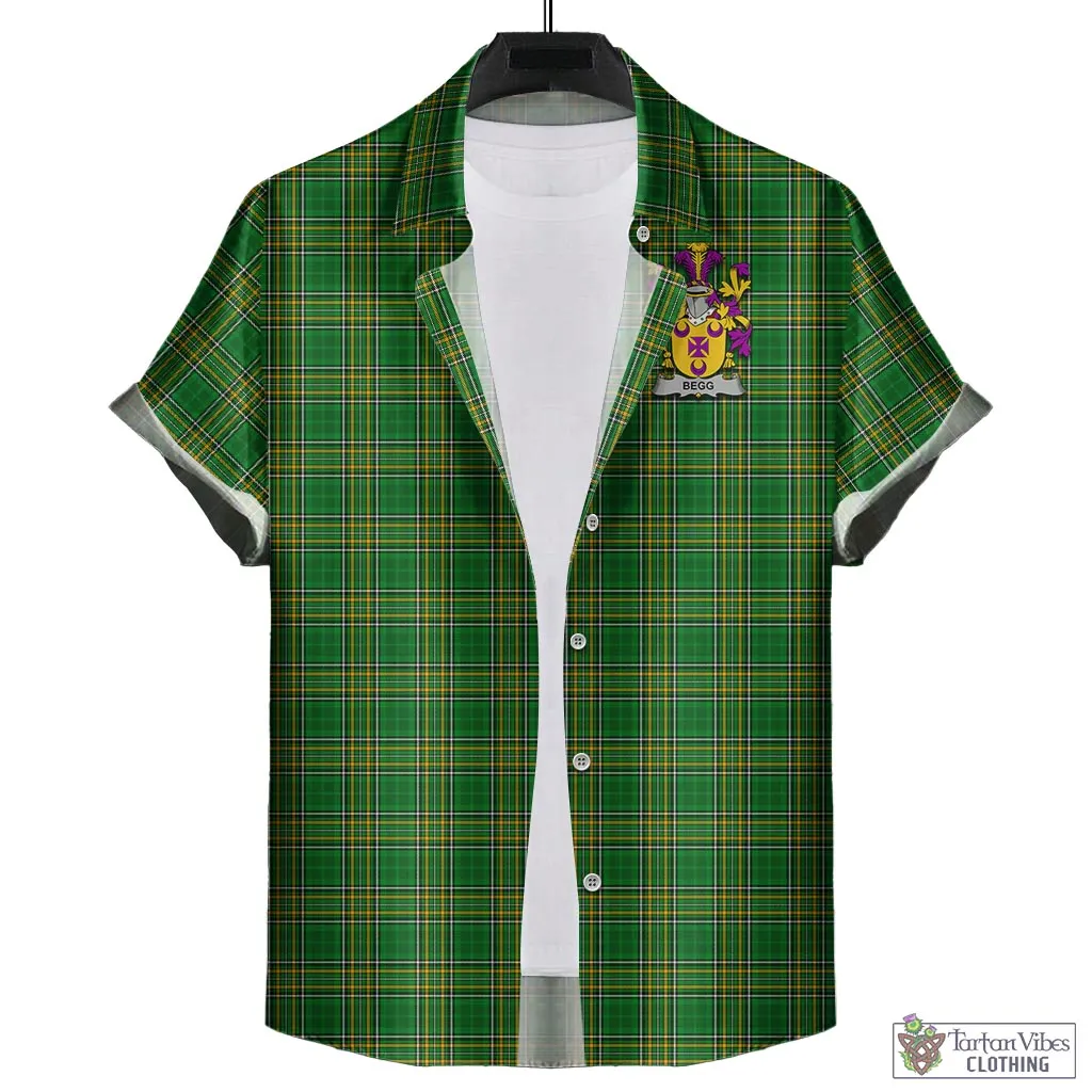 Begg Irish Clan Tartan Short Sleeve Button Up with Coat of Arms