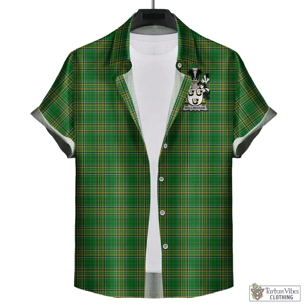 Bellingham Irish Clan Tartan Short Sleeve Button Up with Coat of Arms